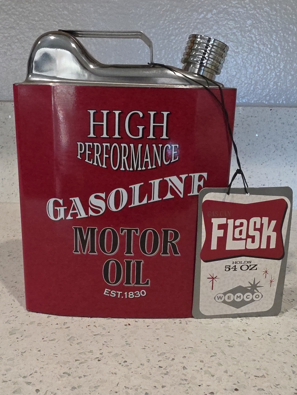 Novelty Stainless Steel Gas Can Flask, 54 Oz, 1930s Era Vintage Retro Design
